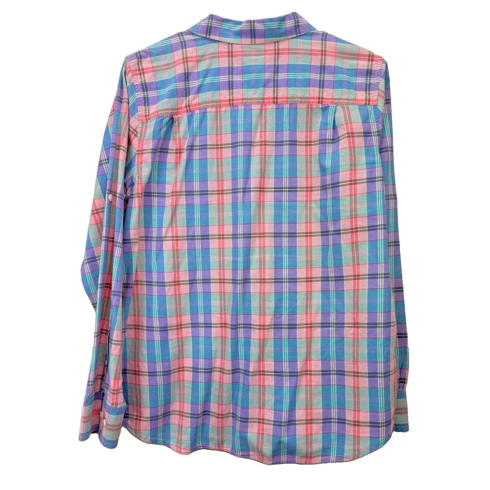 LL Bean Womens Colorful Plaid Madras Button Up Shirt Size LARGE - Picture 7 of 11